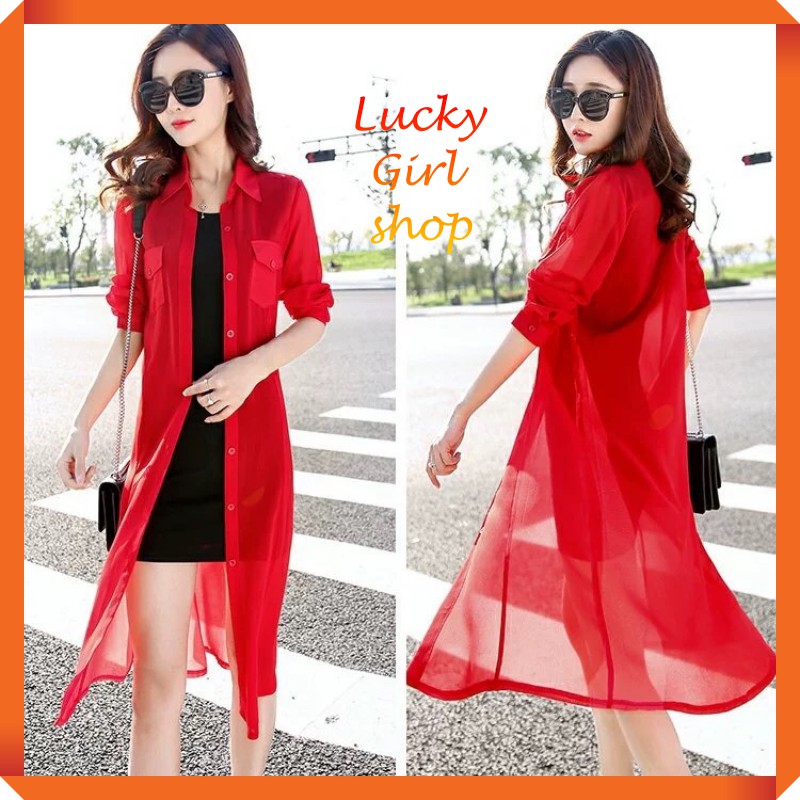 Áo Khoác Cardigan Chiffon/Voan Dáng Dài Phong Cách Hàn Quốc Size L-3XL - Lucky Girl shop