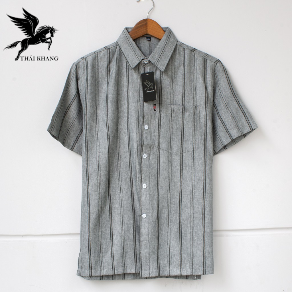 [Mã FAMAYMA2 giảm 10K đơn 50K] áo sơ mi nam trung niên ngắn tay vải đũi sọc dọc size từ 50- 85kg | BigBuy360 - bigbuy360.vn