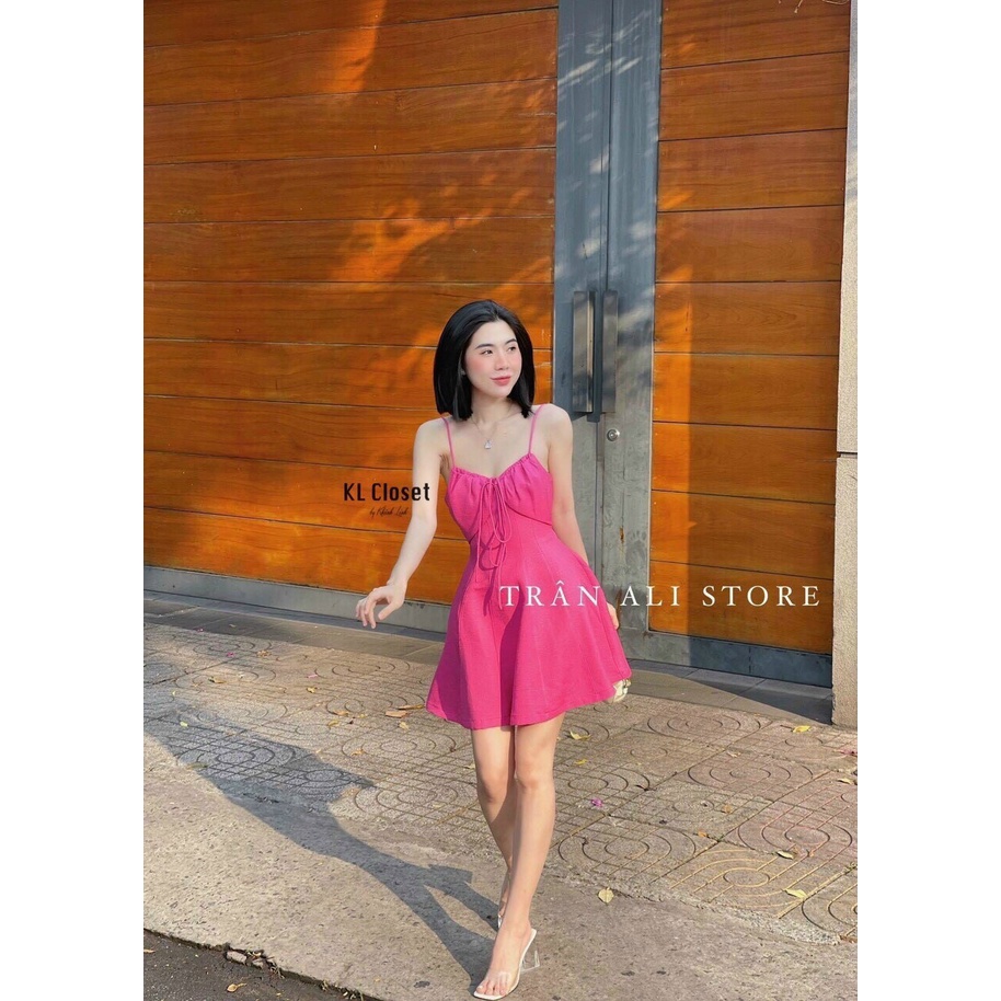 Đầm xòe 2 dây 3 màu vàng xanh hồng - 1270