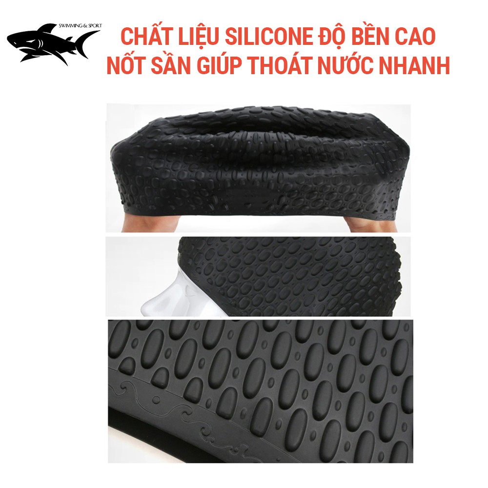 Mũ bơi người lớn, nón bơi dành cho nam và nữ che tai, mũ bơi silicone có nốt sần thoát nước bảo vệ tóc CA32 SHARK