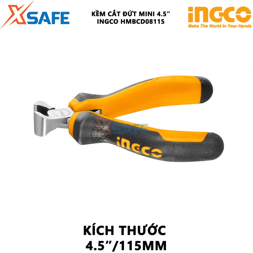 Kìm cắt đứt mini INGCO HMBCD08115 4.5&quot; đầu kềm được đánh bóng, chống gỉ, tay cầm hai màu