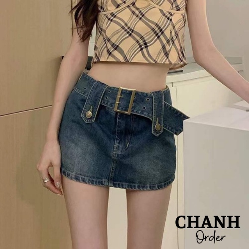 Chân Váy Jean Dáng Chữ A Lưng Cao Phong Cách Hàn Quốc