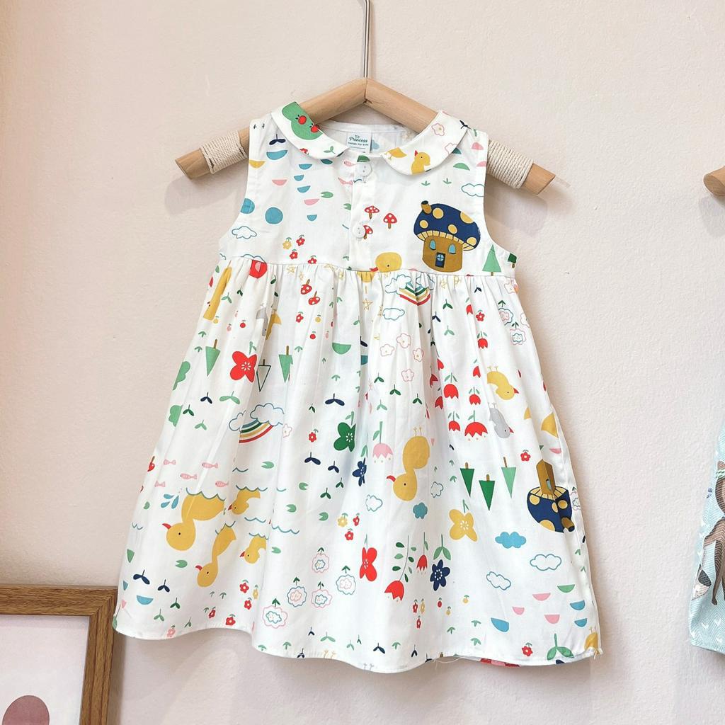 VÁY BÉ GÁI CỔ SEN HOẠ TIẾT HOẠT HÌNH - MT2073