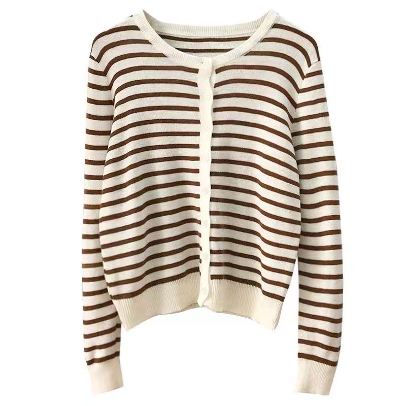 Áo Khoác Cardigan Dệt Kim Dáng Rộng Kẻ Sọc Kiểu Hàn Quốc Thời Trang Mùa Thu Cho Nữ