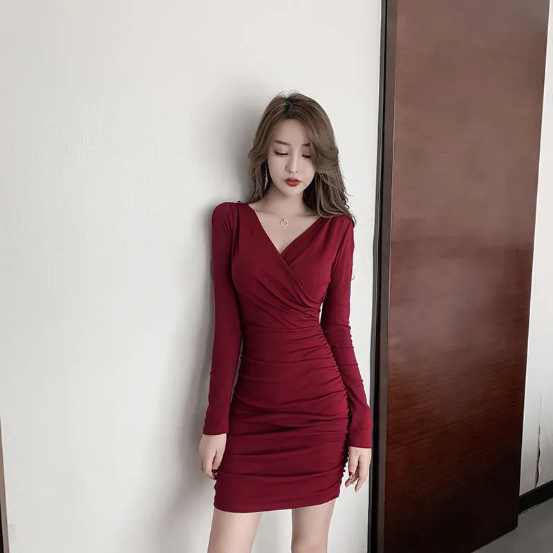 Váy Body_Đầm Body Đỏ Tôn Dáng Dài Tay Size S/M_đầm_nữ | BigBuy360 - bigbuy360.vn