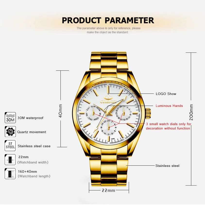 Đồng Hồ Đeo Tay CHENXI Chống Thấm Nước Bằng Thép Sang Trọng Cho Nam