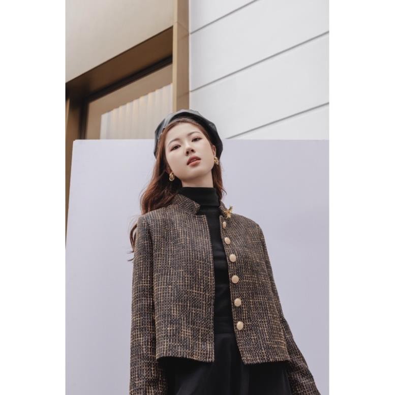 linh2018 Áo dạ tweed dáng ngắn màu nâu