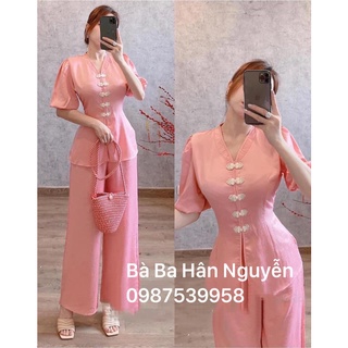 Bộ lam tay phồng cổ tim - hân nguyễn áo bà ba