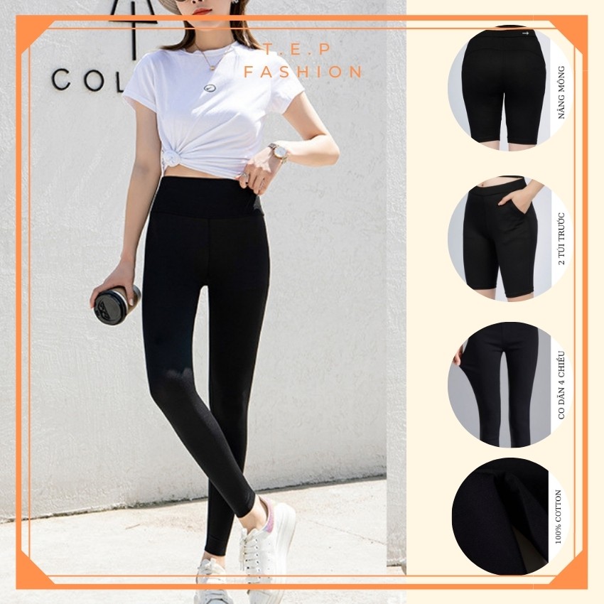 Quần Legging Đùi,Lửng Ngố,Dài Xuất Hàn Nâng Mông Cạp Cao Gen Bụng Co Dãn 4 Chiều Size To Đại Bigsize 80kg TEP FASHION