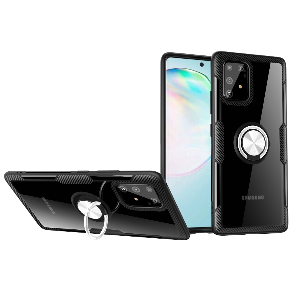 Ốp điện thoại chống sốc cao cấp có vòng đỡ cho Samsung Galaxy S10 Lite Note 10 Lite A01 A81 A91 M60S M80S S20 Plus Luxury Shockproof Clear Stand Ring Phone Case