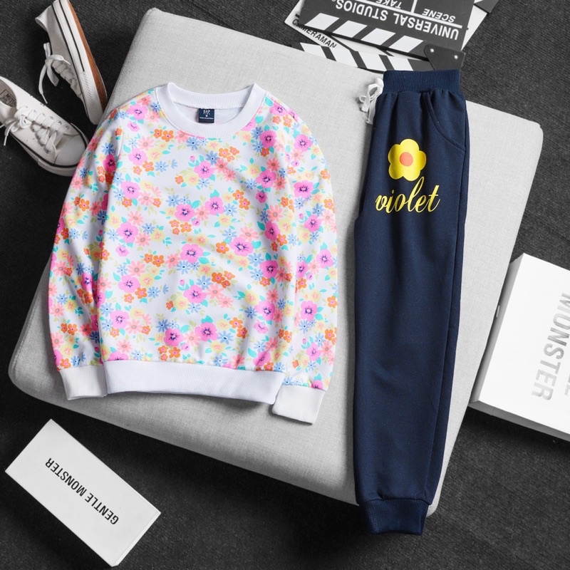 Bộ nỉ da cá bé gái size đại 15-39kg