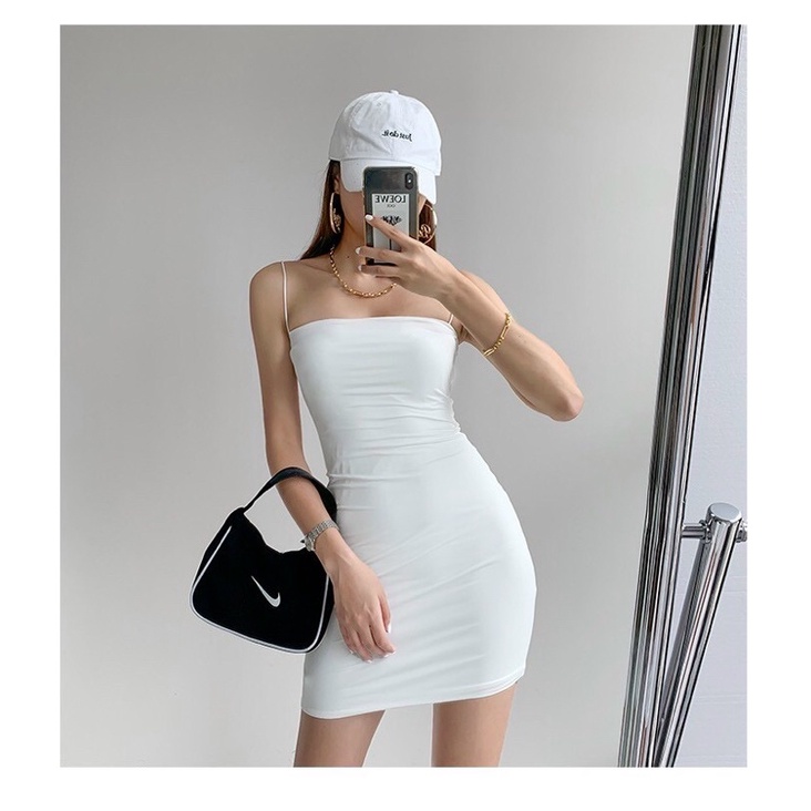Đầm Body 2 Dây Sợi Bún Chất Thun Borip Dày Mịn Đẹp Siu Tôn Dáng