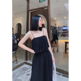 Bộ Jump Dài Dập Ly Ống Suông Phối Bèo Ngực 2 Dây