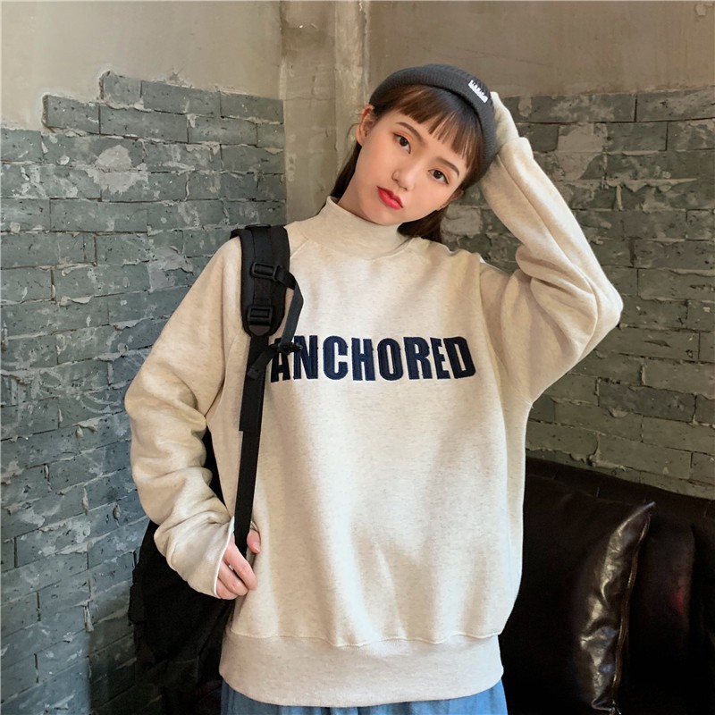 Áo Sweater Tay Dài Cổ Lọ In Chữ Thời Trang Cho Nữ