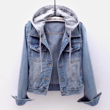 Women's jeans jacket short spring and autumn Korean new long sleeve slim Hooded Jacket versatile student top Size S-5xl