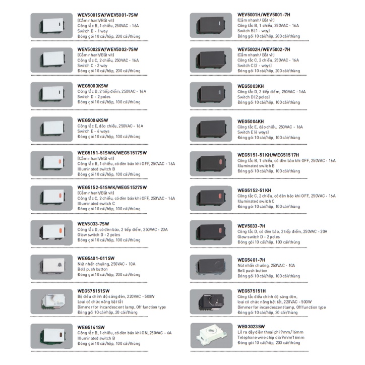 Công Tắc Điện 2 Chiều Panasonic WEV5002SW/ WEV5002-7SW Wide Series