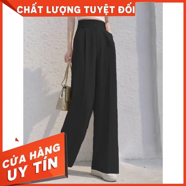 (HÌNH THẬT+VIDEO) Quần suông cạp lưng cao khóa trước 2 cúc màu trắng đen - quần tây nữ ống rộng siêu hách dáng | BigBuy360 - bigbuy360.vn