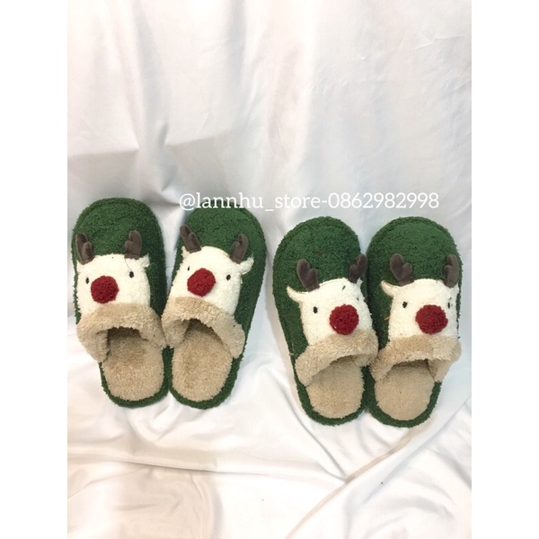 Dép bông hình tuần lộc xanh không khí giáng sinh có size nam, nữ, trẻ em