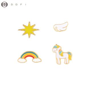 DDFI - Korea 4 IN 1 Anting Cute Wooden Horse Moon Stars Cartoon Metal Asymmetry All-match Earrings A5A09