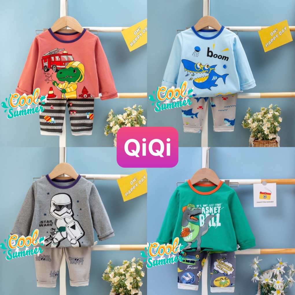Đồ bộ bé trai quảng châu xuất hàn QIQI Quần áo trẻ em chất thun cotton cho bé trai từ