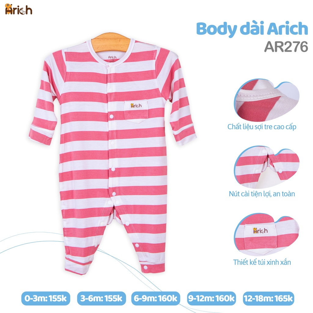 [MẪU MỚI] Body dài họa tiết vải sợi tre cao cấp ARICH (size sơ sinh đến 18 tháng)