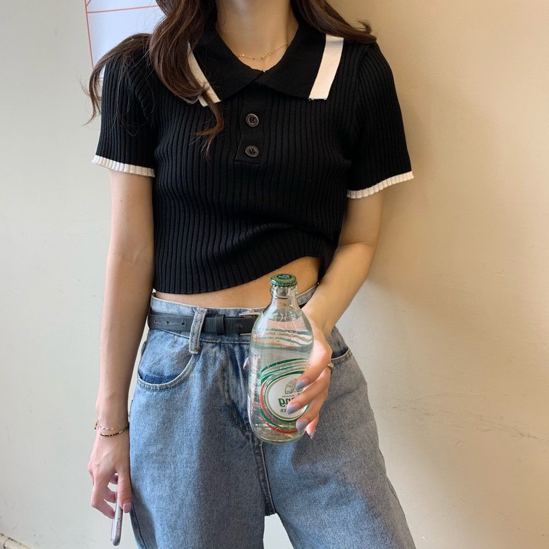 [ÁO CROPTOP] Áo Len Nữ Mỏng Dệt Kim Motoghi DÁNG Croptop_ Cổ Đức Viền Đi Làm Cực Tây