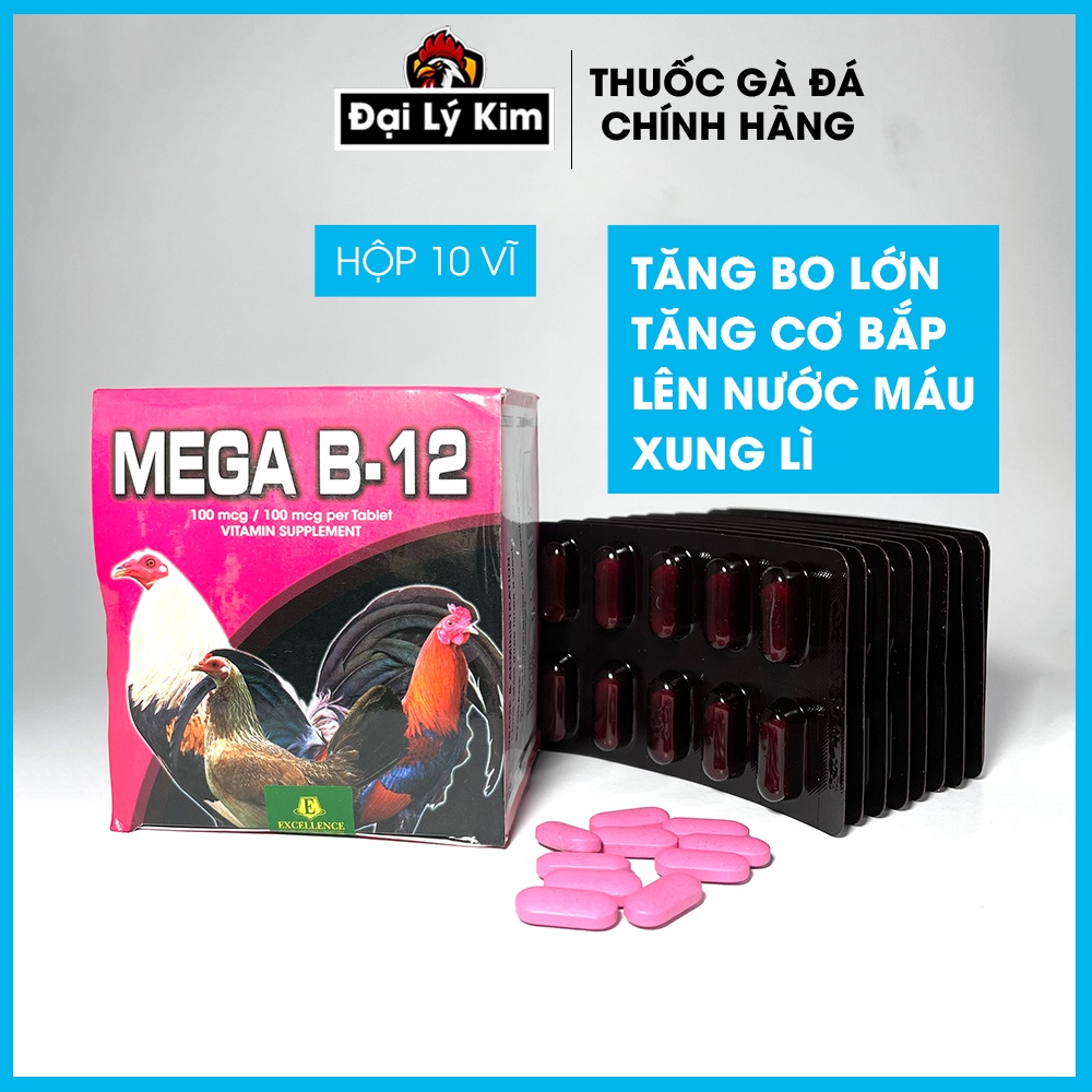 Dinh dưỡng nuôi gà đá tăng bo Mega B12, hộp 10 vĩ, nhập khẩu Philippines chính hãng