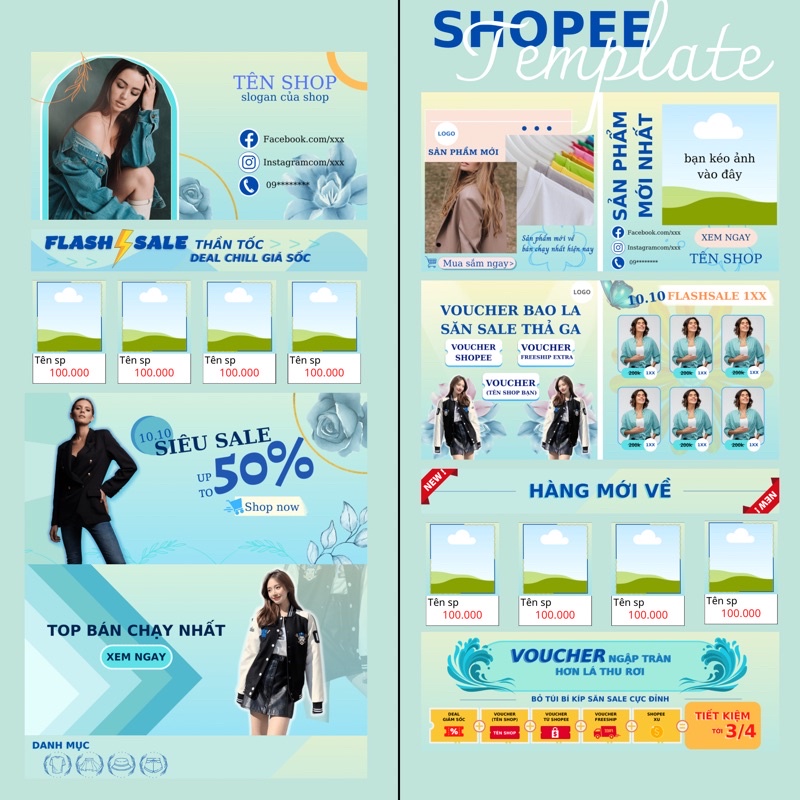 Bộ template trang trí Shopee nghành thời trang nữ