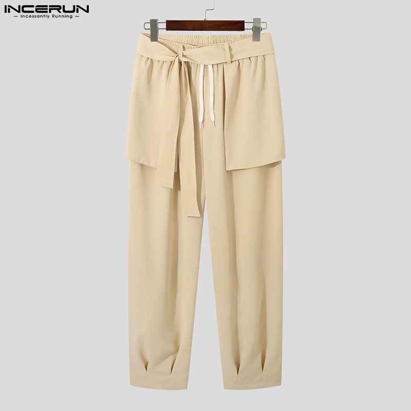 Quần ống rộng Incerun màu trơn phối dây rút sành điệu cho nam