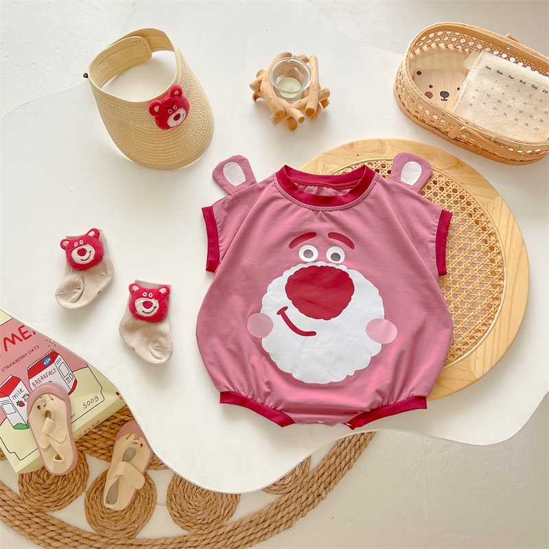 Bộ Áo Liền Quần Sát Nách In Hình Gấu Hoạt Hình Thời Trang Mùa Hè Cho Bé Sơ Sinh