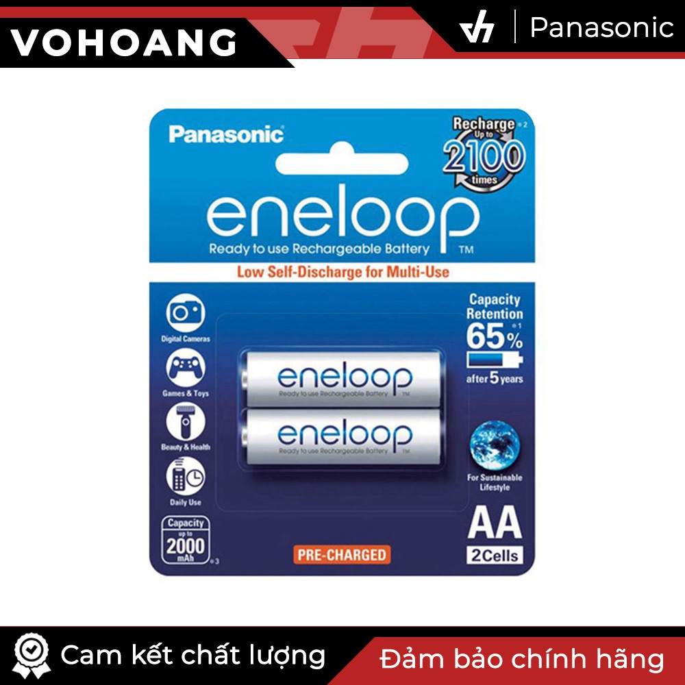 Bộ 2 pin sạc AA Panasonic Eneloop 2000mAh (Trắng)