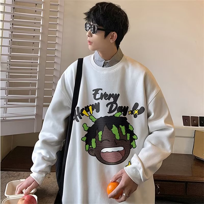 Áo Sweater Tay Dài Cổ Tròn Dáng Rộng Phong Cách Hip Hop Đường Phố Cho Nam