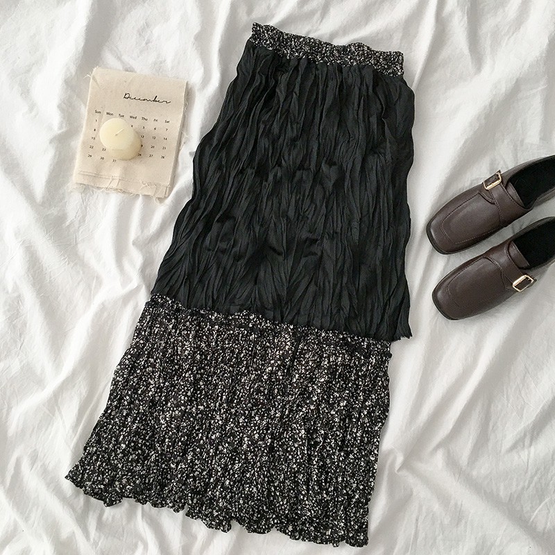 Chân váy midi dáng dài hoa bi liti Vintage nhẹ nhàng Hàn Quốc