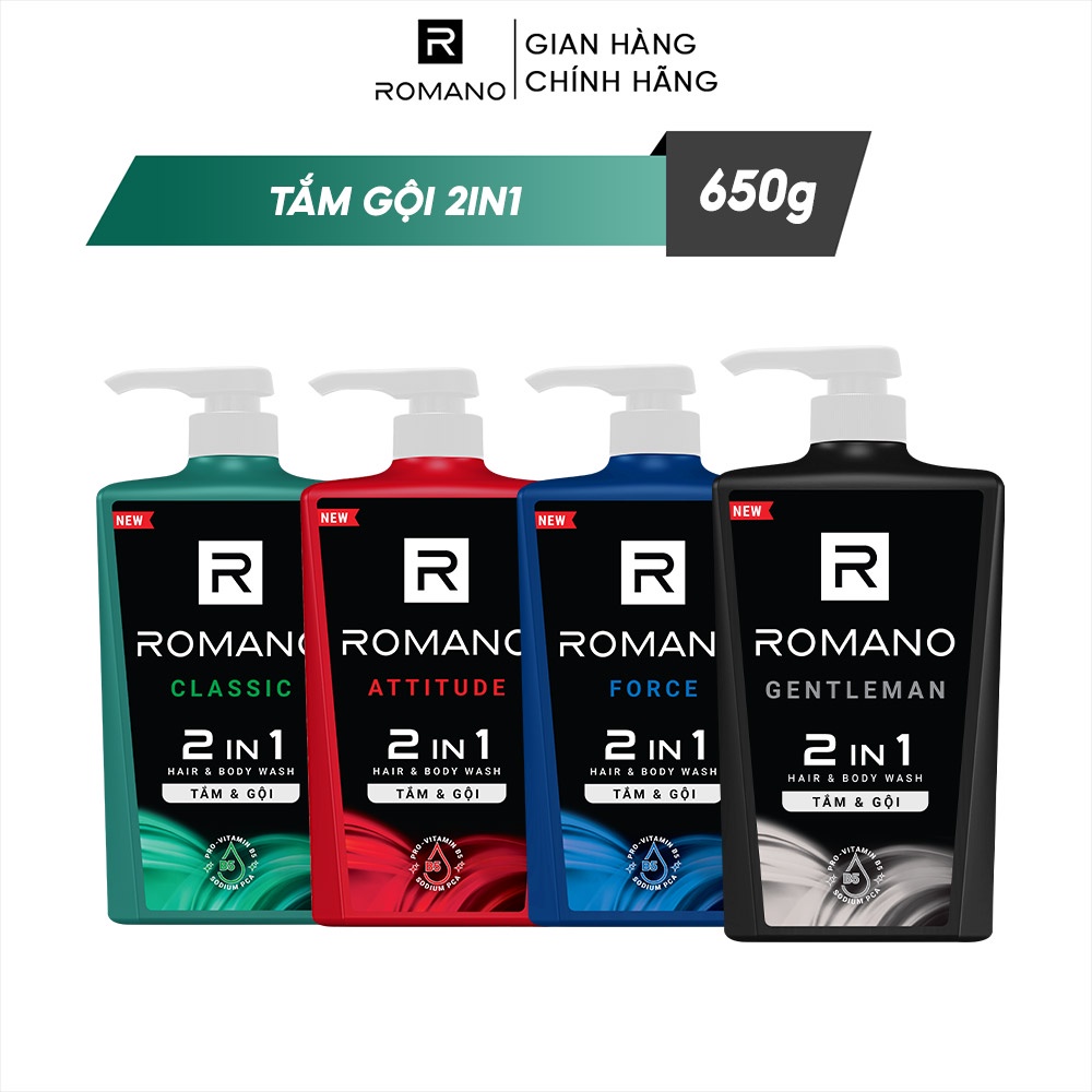 Tắm gội 2 trong 1 Romano hương nước hoa 650g