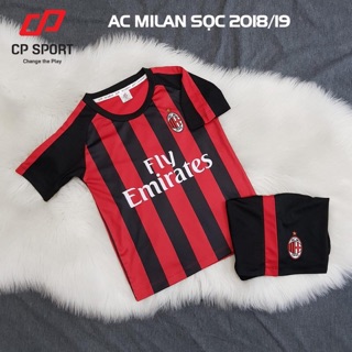 Bộ quần áo bóng đá trẻ em AC MiLan đỏ sọc đen