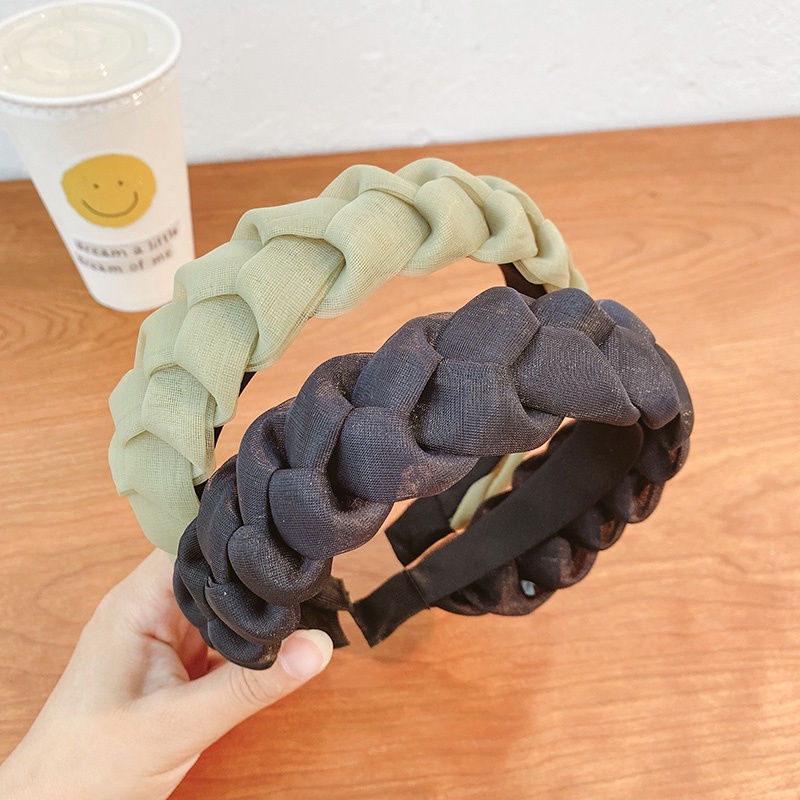 Băng Đô Cài Tóc Bản Rộng Phối Dây Bện Thời Trang Cho Nữ