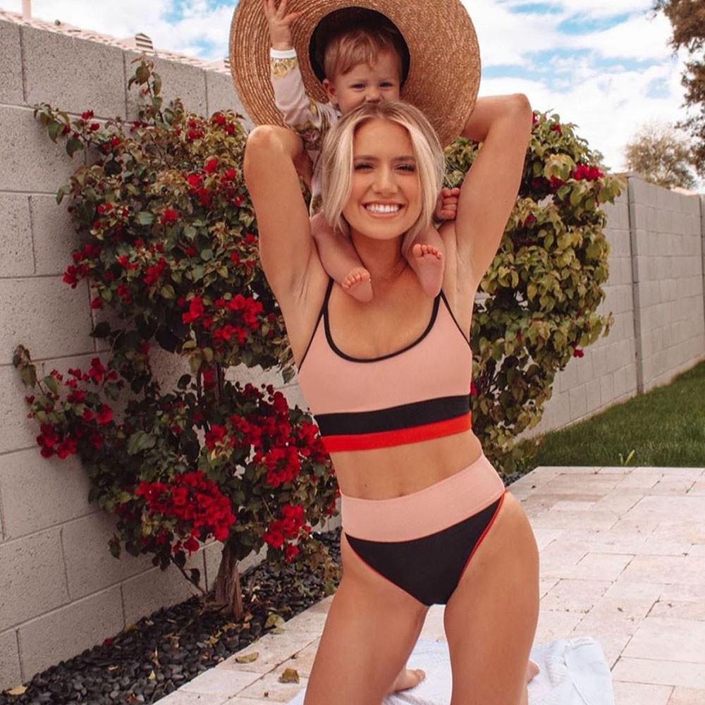 Striped Patchwork High Waist Women Bikini Sets Padded Hit Color Ladies Beach Bikinis Swimwear H232 | BigBuy360 - bigbuy360.vn