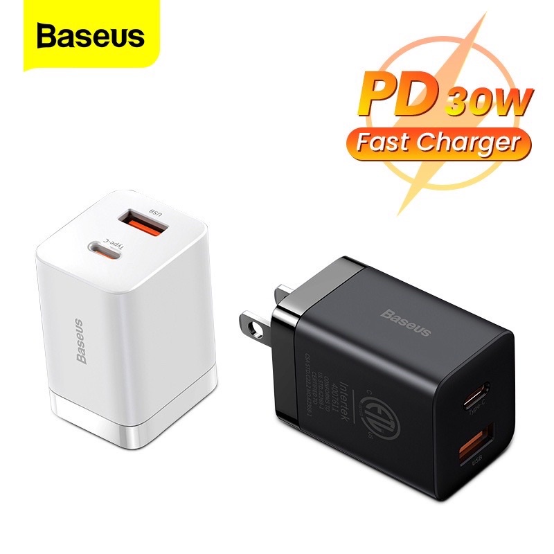 Cốc Sạc Nhanh Baseus 30w-Cao Cấp-Củ Sạc Nhanh 2 Cổng USB/Type C-Cục Sạc Hỗ Trợ QC 3.0,USB PD Cho Ipad/Iphone/Android