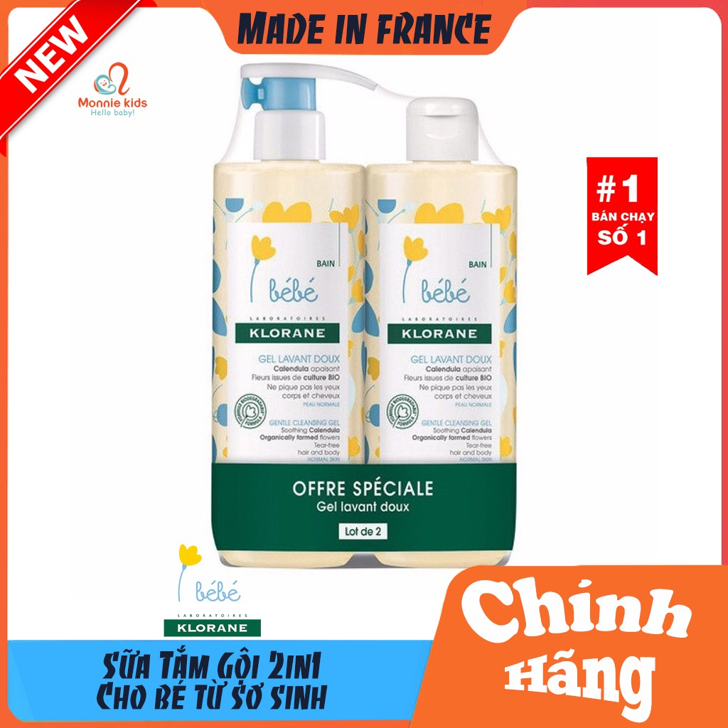 Sữa Tắm Cho Bé 🧴 KLORANE BEBE 🧴 Tắm Gội Cho Bé Từ Sơ Sinh, Nội Địa Pháp (Combo 2 Chai x 500ml) Mẫu Mới