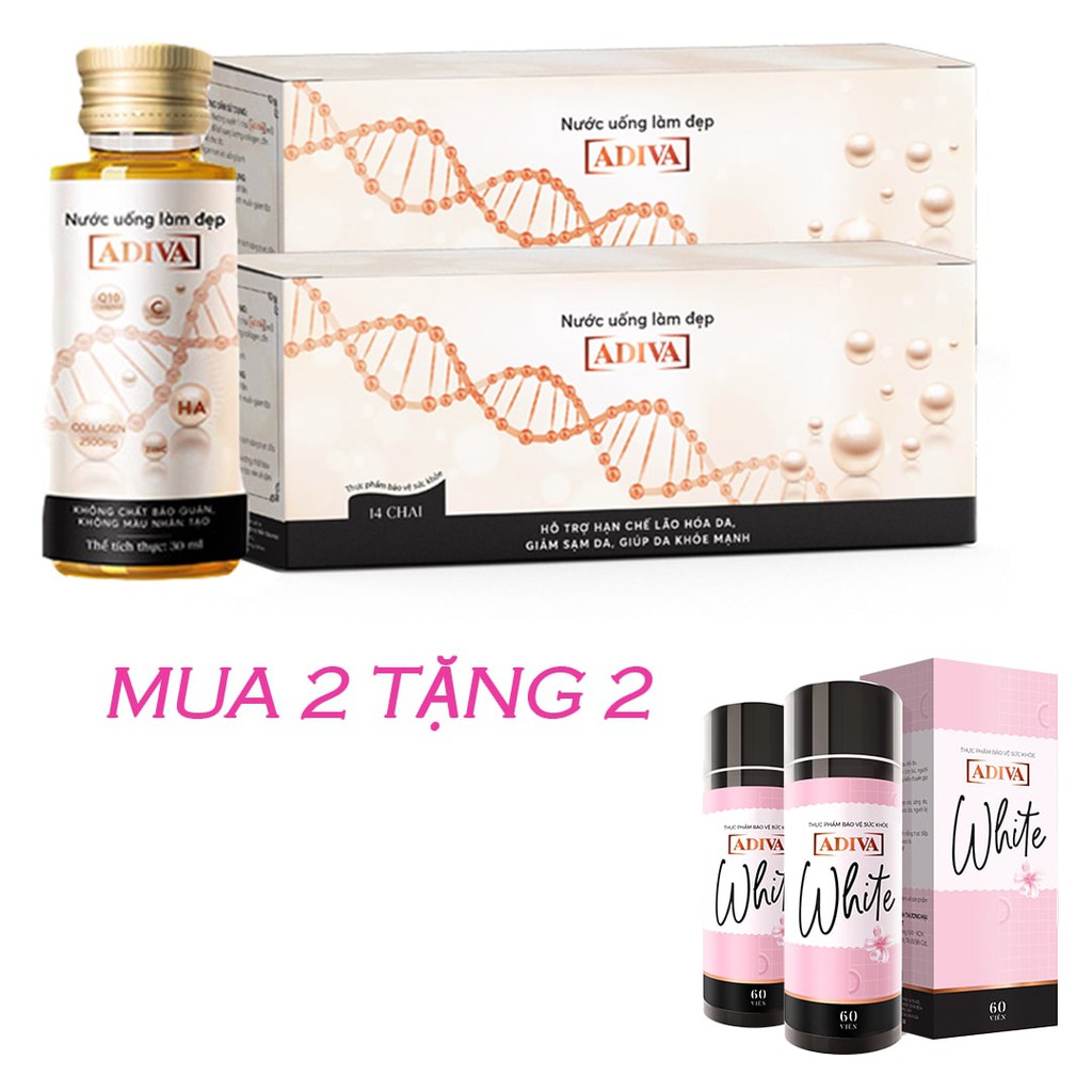 MUA 02 Hộp nước uống làm đẹp Collagen ADIVA (14 lọ/hộp) TẶNG 02 Hộp White ADIVA 60 viên