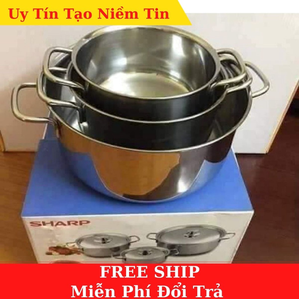 [ Chính Hãng ] BỘ 3 NỒI INOX SHARP HÀNG MỚI