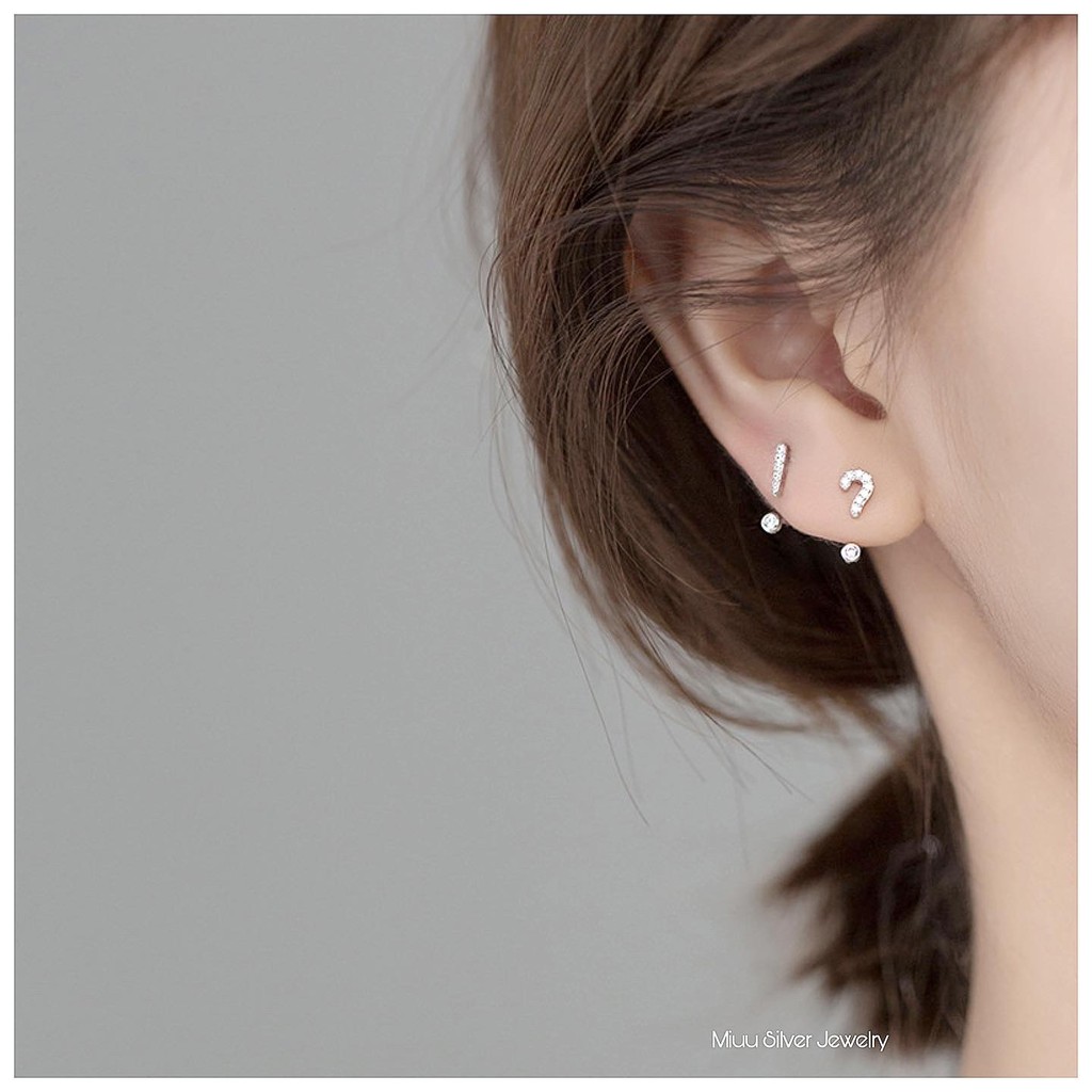 Khuyên tai bạc Miuu Silver nữ bất đối xứng Chấm hỏi