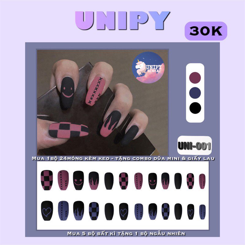 Set 24 Móng Tay Giả Kèm Keo Dán Móng | Caro Lửa Hồng
