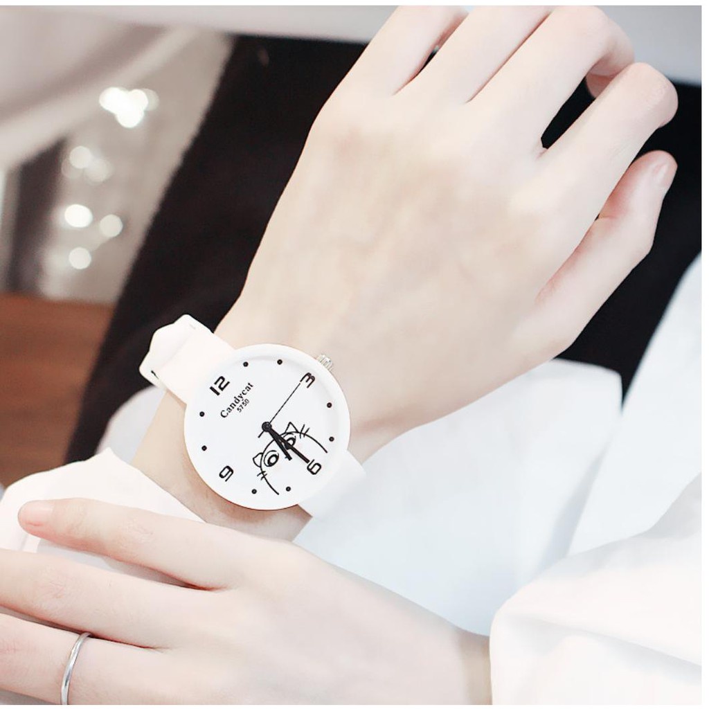 [Cực Đẹp] Đồng Hồ Nữ Dây Caosu Candycat 5750 Mèo Xinh Phong Cách Hàn Quốc - Hazo