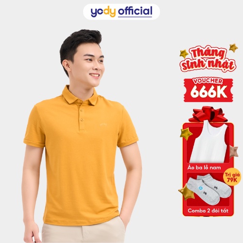 Áo phông polo nam YODY cổ bẻ, vải cotton co dãn APM5363