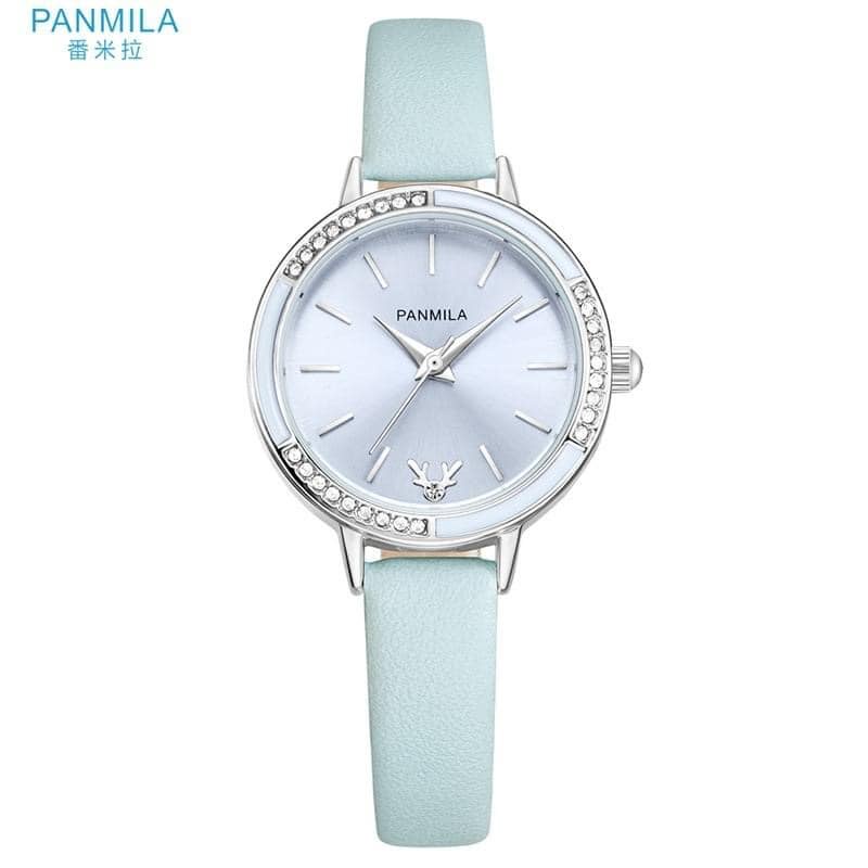 Đồng hồ nữ Panmila 0540 mẫu mới 2021 dây da, mặt tròn đính đá