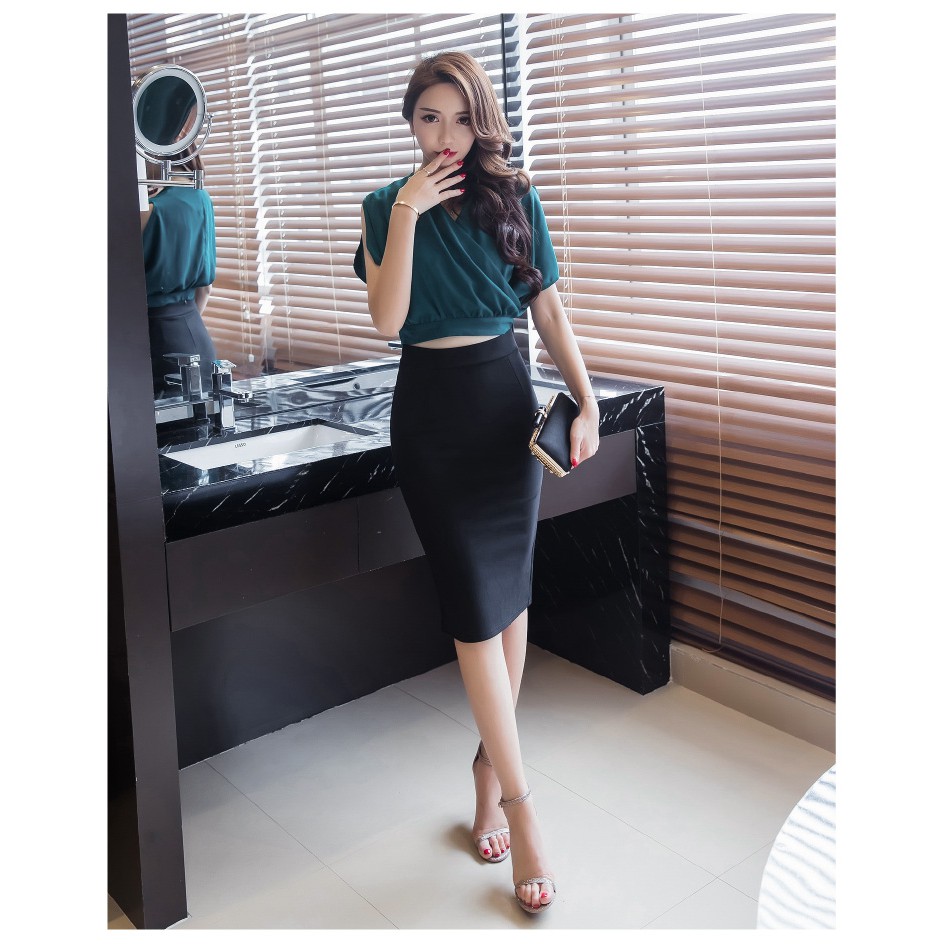 Chân váy công sở dài bigsize xẻ sau màu đen dài 63cm [size từ 48-85kg] | BigBuy360 - bigbuy360.vn