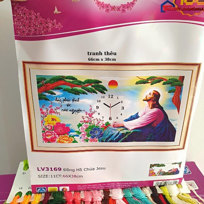Tranh đính đá, tranh thêu chữ thập đồng hồ chúa giêsu