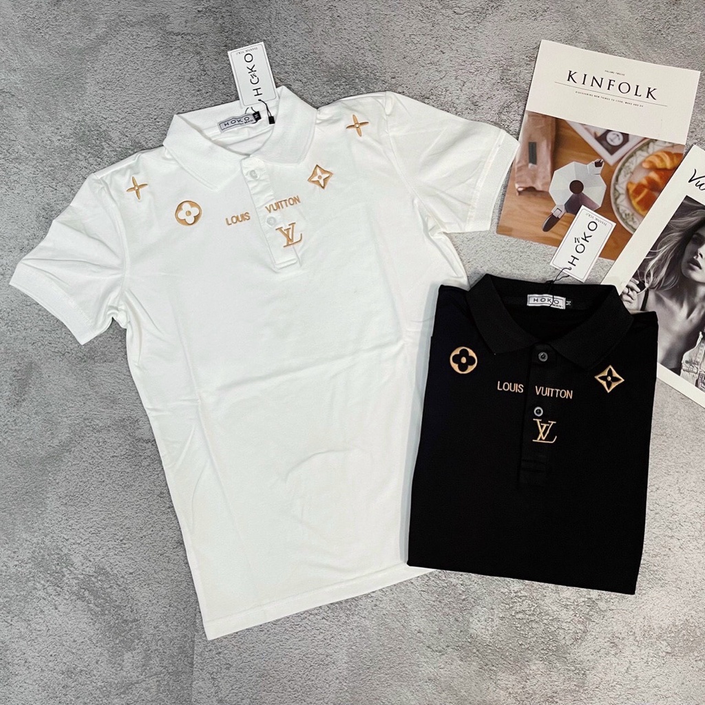 Áo thun nam giá rẻ, áo POLO nam có cổ tay ngắn phối họa tiết LV chất vải cotton in nhiệt cao cấp KING77_FASHION