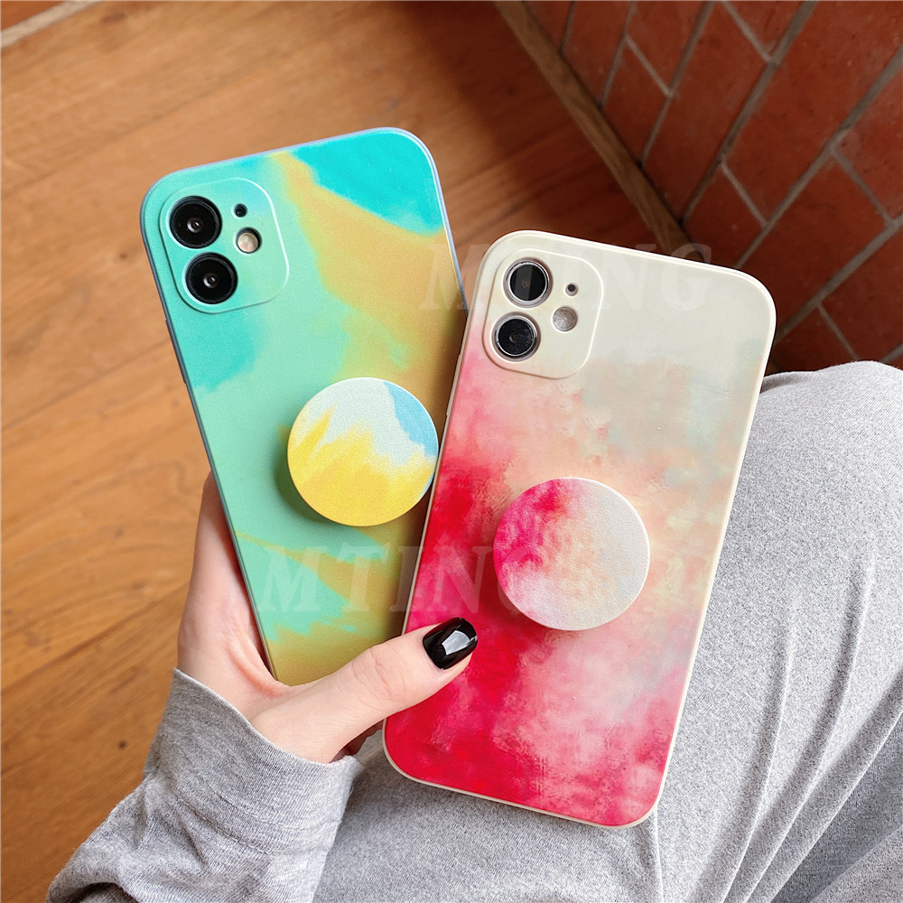 Samsung Galaxy A12 A10 A20 A30 A50 A50S A30S A10S A51 A71 J4 Plus J7 Prime Cute Colorful Soft TPU Candy Phone Cover With WaterColor Holder Rain